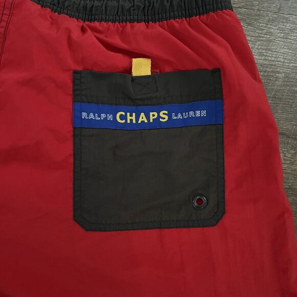 Vintage Chaps Ralph Lauren Swim Trunks Adult XL Blue Red Swimsuit Shorts Logo - Picture 4 of 5